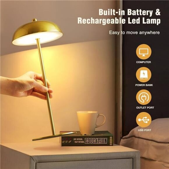 Cordless LED Table Lamp Rechargeable Touch Dimmable Desk Light for Bedroom - Picture 6 of 7